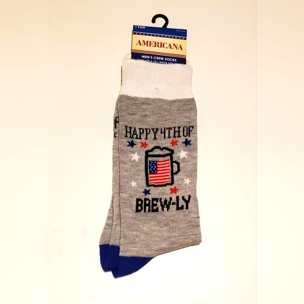 Happy 4th of Brew-ly Adult Unisex Crew Socks Shoe Size 6-12½